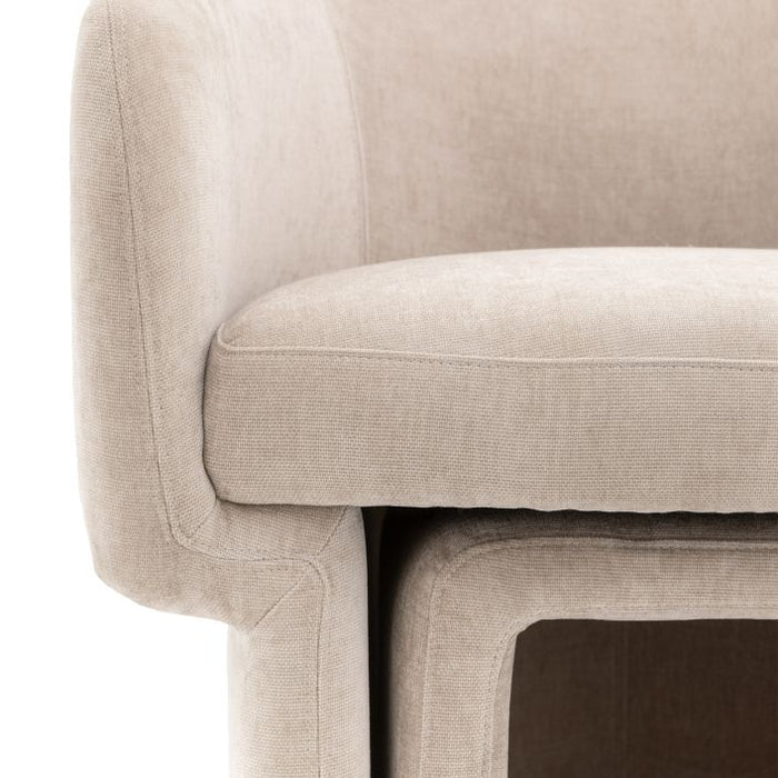 Cream Contemporary Curved Upholstered Armchair & Footstool Set