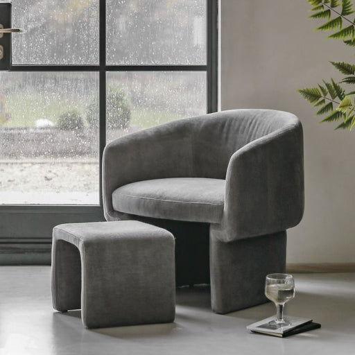 Modern Anthracite Grey Armchair with Ottoman – Pine Frame & Plush Fabric Upholstery  