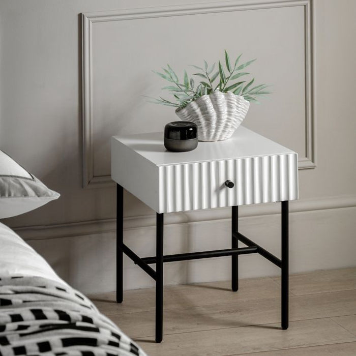 Modern White Bedside Table with Drawer - Elegant Bedroom Accent