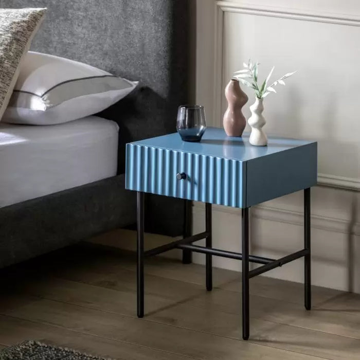 Weston Contemporary Blue Bedside Table with Drawer - Stylish Bedroom Accent