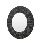 Round Black Herringbone Wood Wall Mirror