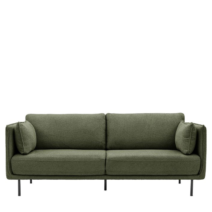 Chiswick 3 Seater Green Boucle Sofa with Black Metal Legs