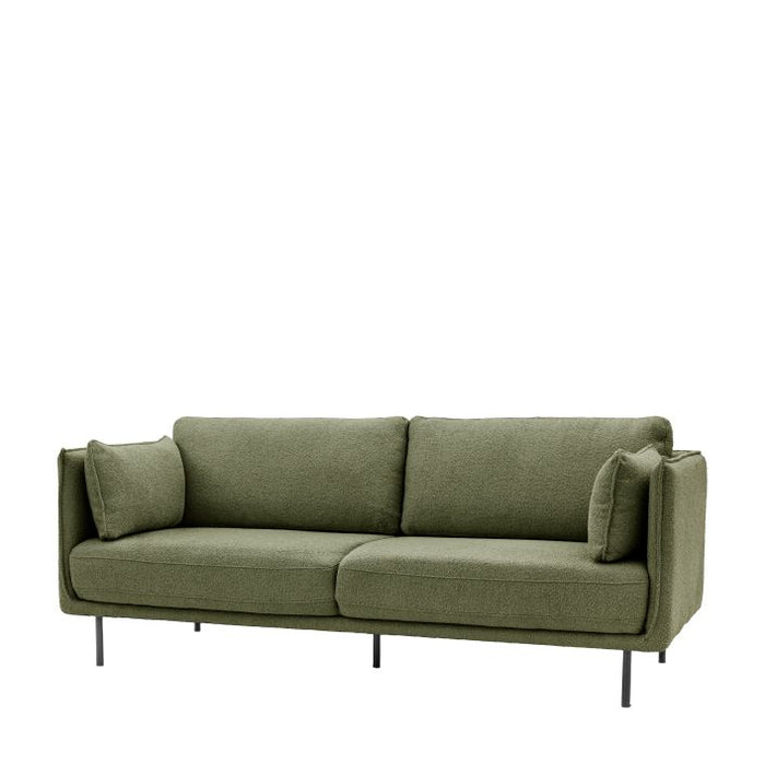 Chiswick 3 Seater Green Boucle Sofa with Black Metal Legs