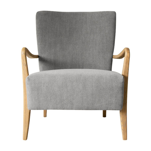 Stylish Charcoal Upholstered Armchair – Natural Oak Frame  