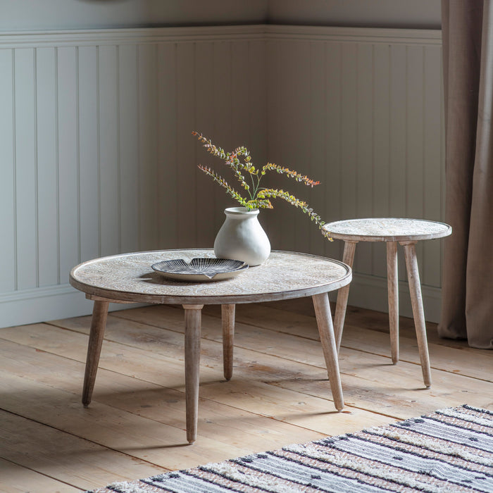 Harper Decorative Side Table, White Mango Wood, Round Top