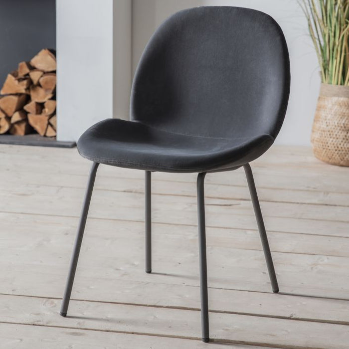 Ashford Dining Chair Set in Grey Velvet & Black Metal Legs