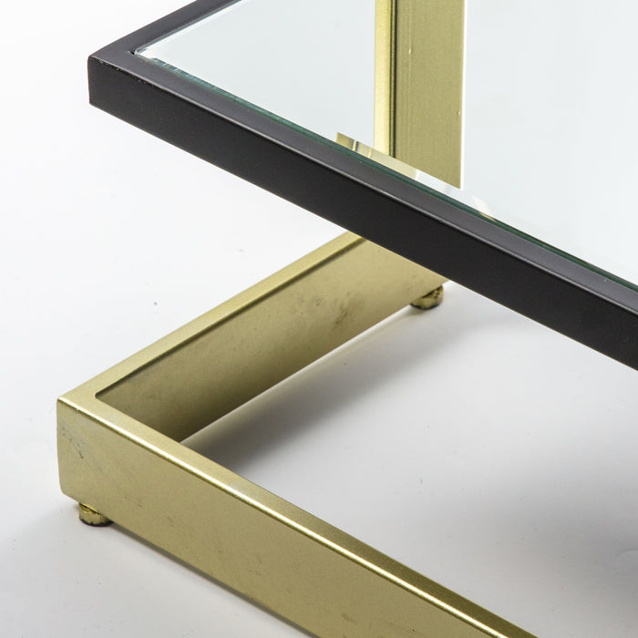 Viola Console Table, Gold Metal Frame, Black Glass Top, Lower Shelf