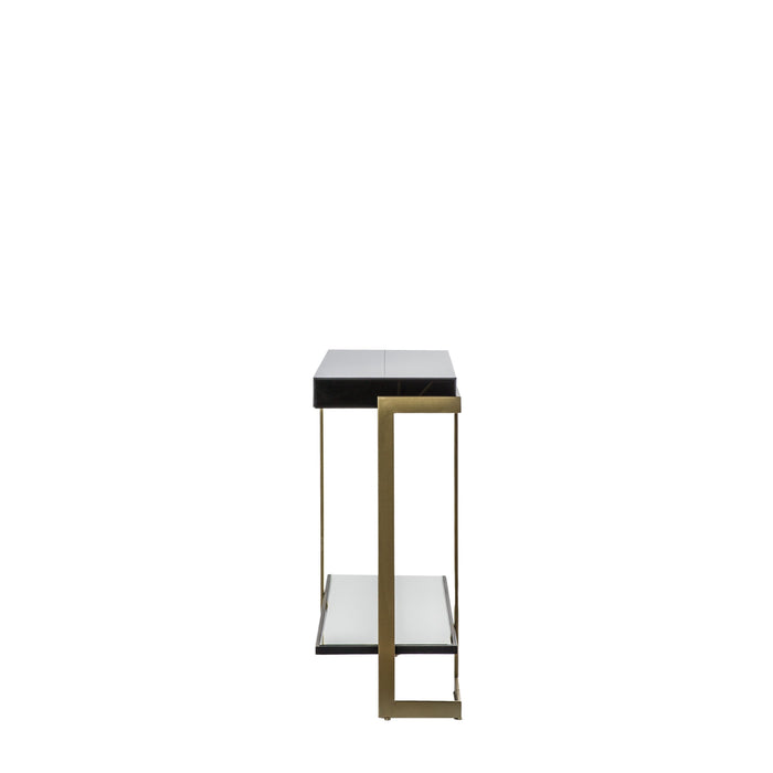 Modern Black & Gold Console Table – Sleek Glass Top with Metallic Frame