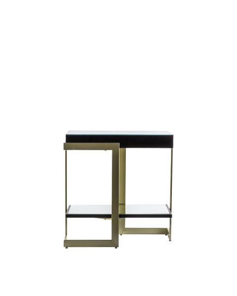 Tate Contemporary Black Glass & Gold Metal Side Table