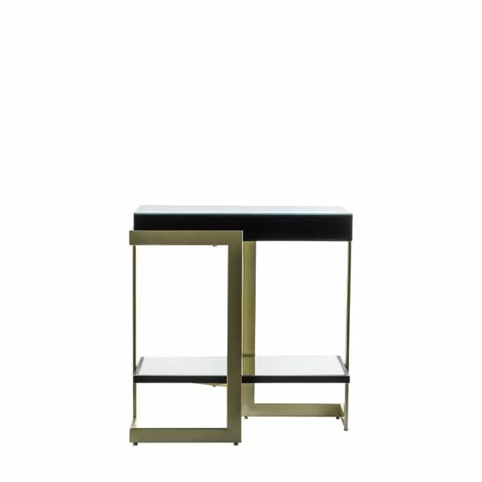 Tate Contemporary Black Glass & Gold Metal Side Table