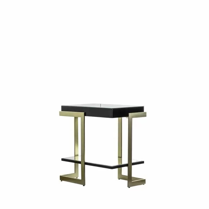 Tate Contemporary Black Glass & Gold Metal Side Table