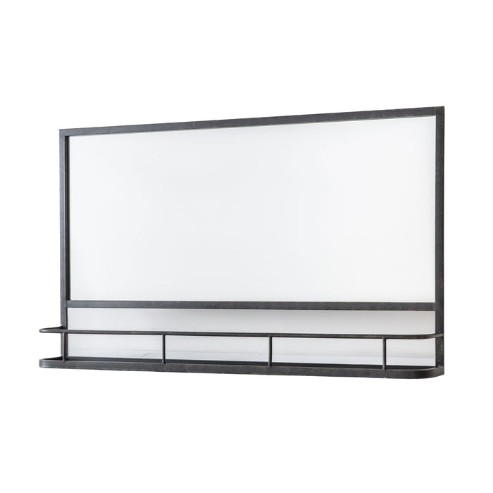 Sleek Black Rectangular Wall Mirror – Metal Frame & Functional Shelf