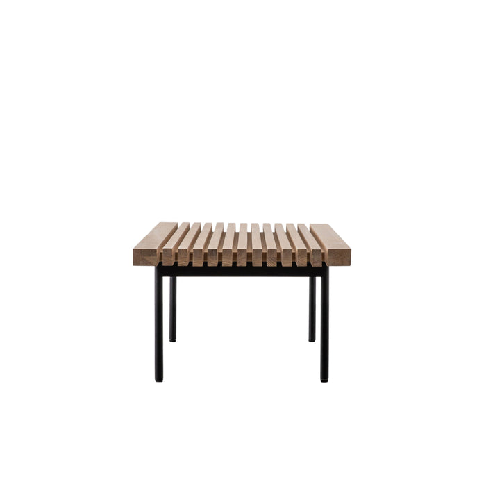 Hirataka Coffee Table, Slatted Natural Oak Top, Black Metal Legs