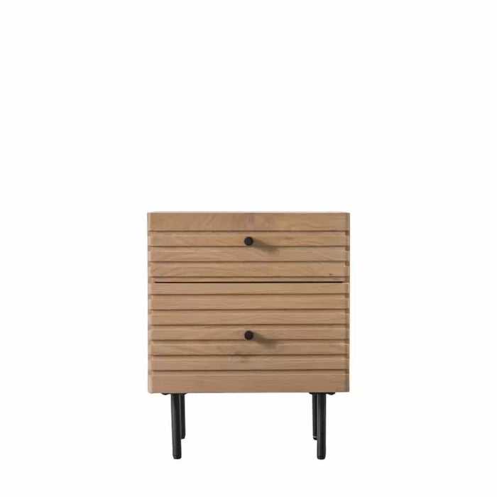 Hayami Contemporary Oak Bedside Table with Steel Legs - 2 Drawer Storage