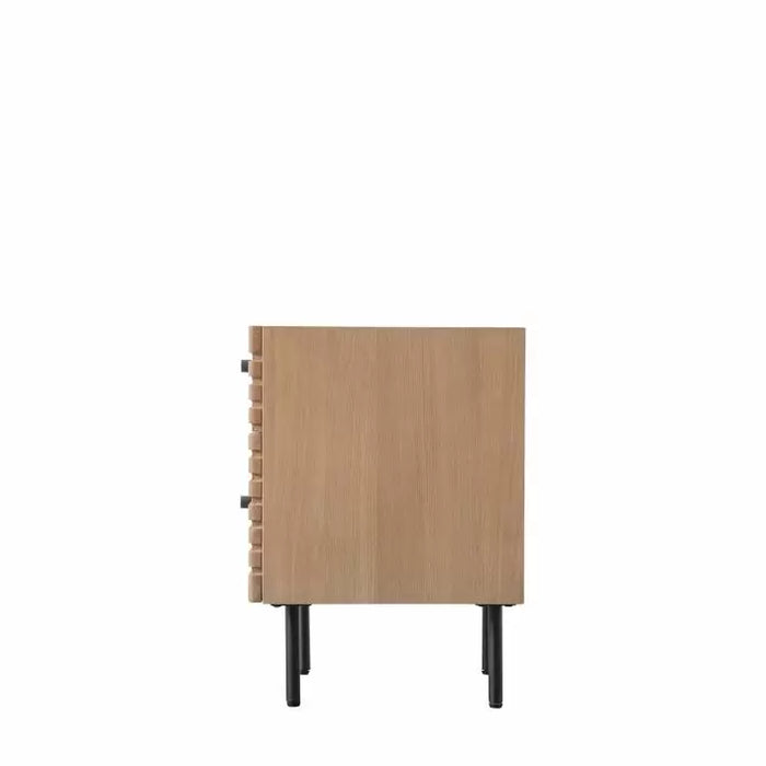 Hayami Contemporary Oak Bedside Table with Steel Legs - 2 Drawer Storage