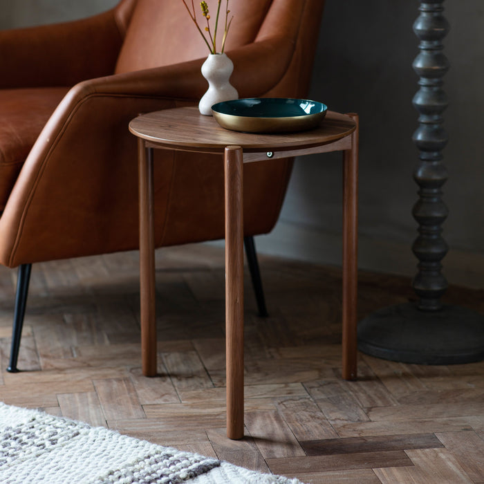 Sophia Side Table, Walnut Finished Oak, Veneer Top