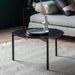 Eleonora Coffee Table, Black Oak Round Top, Black Metal Legs