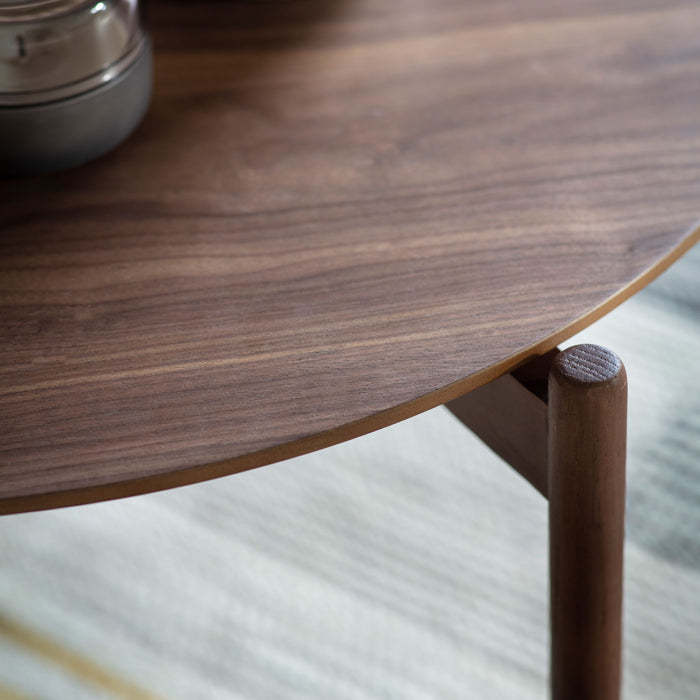 Eleonora Coffee Table, Finished Walnut Oak, Wood Round Top