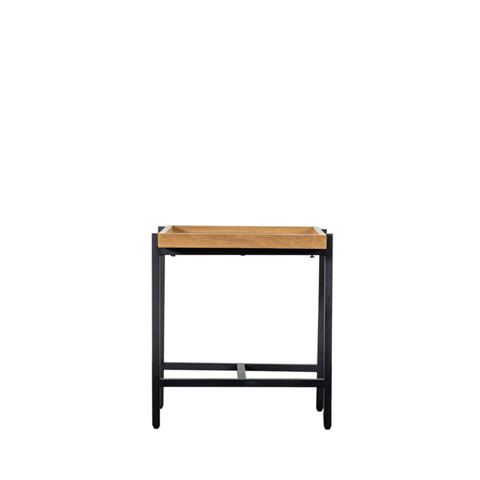 Kobe Side End Table, Natural Oak, Black Metal