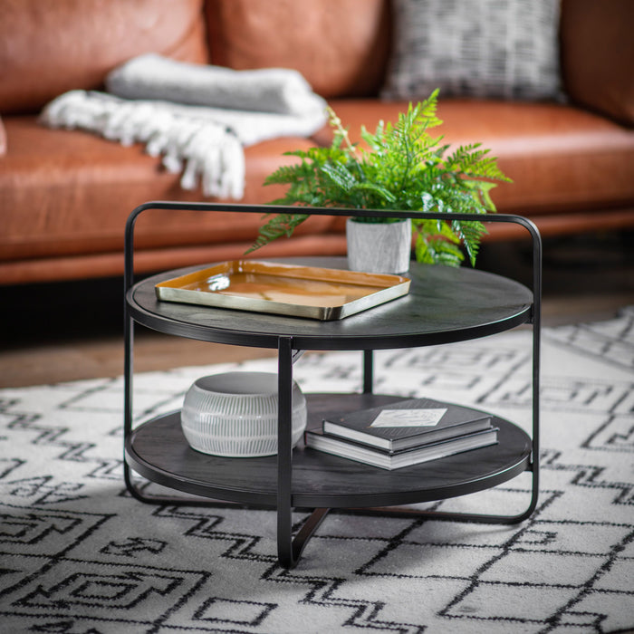 Viola Coffee Table, Black Iron Frame, Lower Shelf