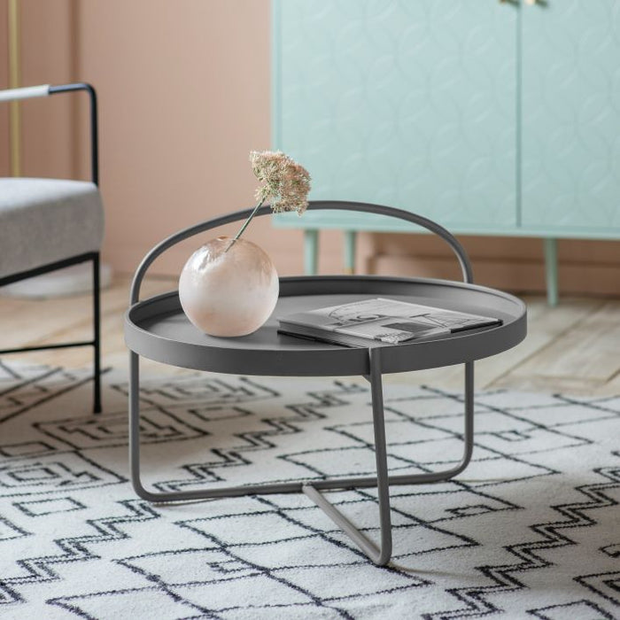 Carla Coffee Table, Grey Metal, Round Top