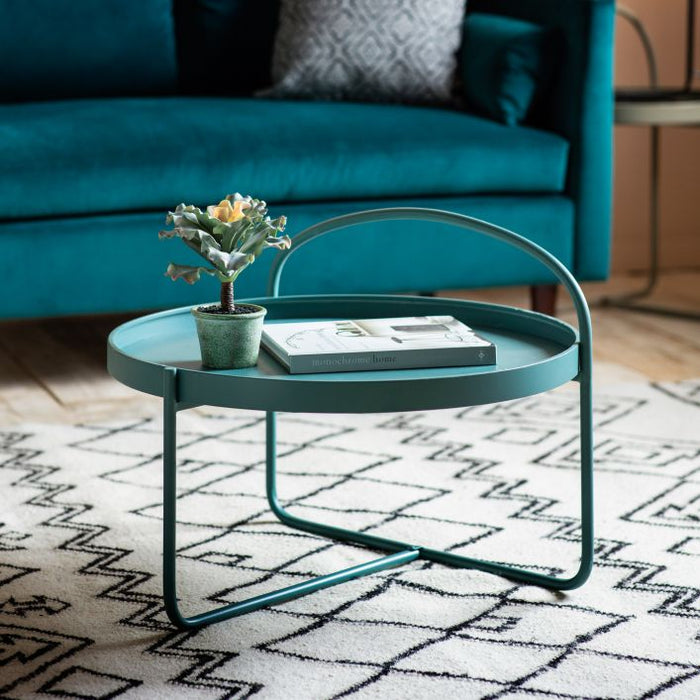 Carla Round Coffee Table, Teal Metal Top