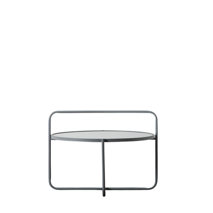 Noemi Coffee Table, Grey Metal, Round Glass Top