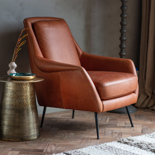 Modern Brown Leather Armchair – Ash Frame & Plush Cushioning  