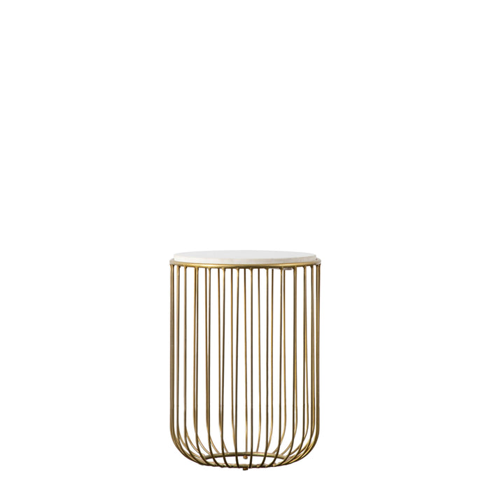 Veronica Side Table, Gold Unique Wire Metal Base, White Marble Top