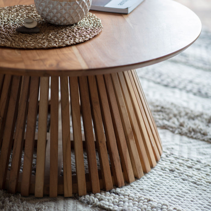 Birkdale Natural Acacia Wood Round Coffee Table with Slatted Base - 80cm