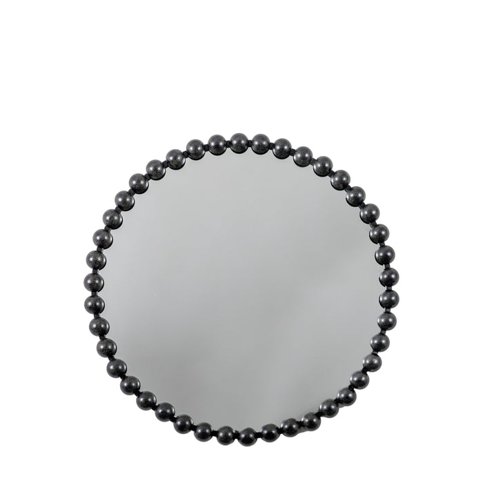 Bianca Metal Wall Mirror, Beaded, Round, Black Frame, 80cm