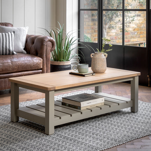 Classic Oak & Pine Coffee Table – Slatted Base Design with Durable Top  