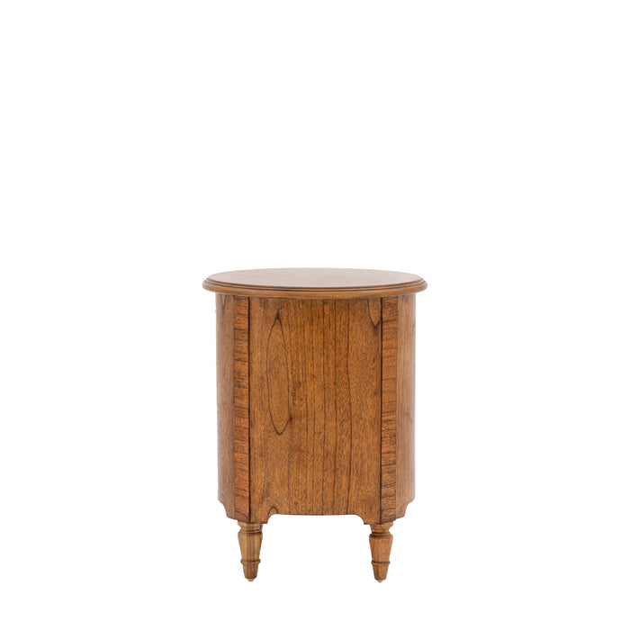 Beatrice Teak Drum Side Table, 1 Drawer, 1 Door