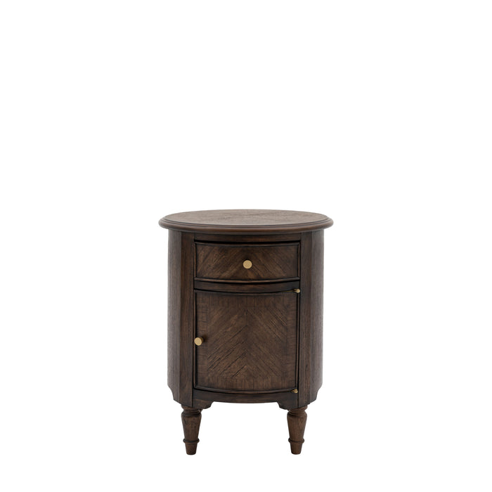 Hampton Luxury Walnut Drum Side Table, 1 Drawer, 1 Door