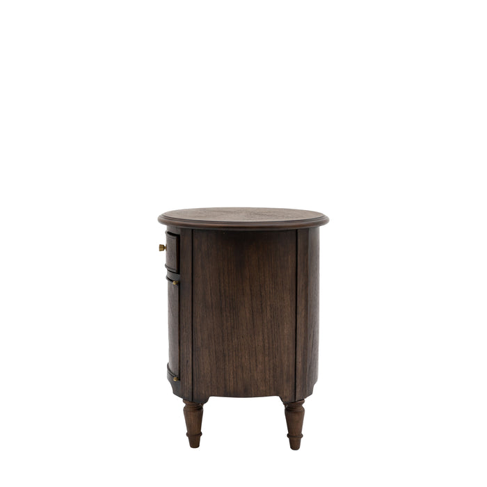 Hampton Luxury Walnut Drum Side Table, 1 Drawer, 1 Door