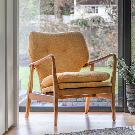 Chic Ochre Oak Armchair – Modern Design & Plush Comfort  