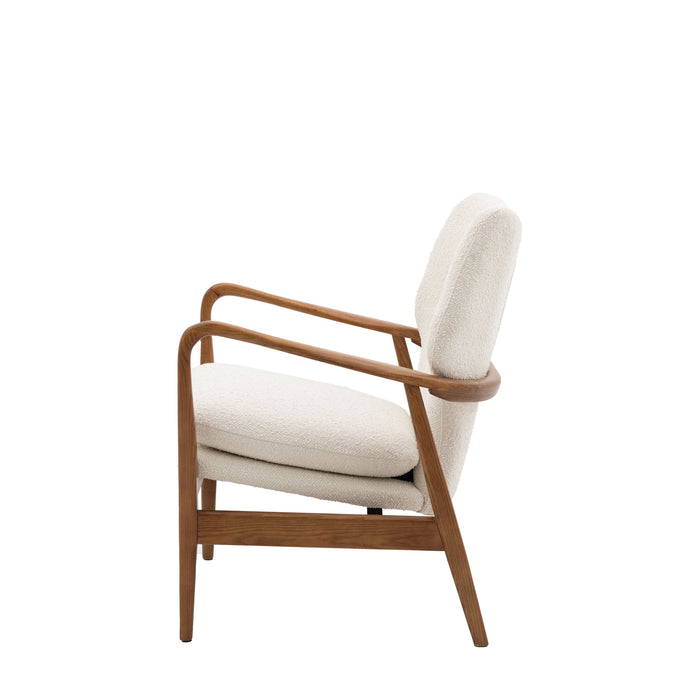 Sophie Wooden Armchair in Cream Boucle Style Fabric