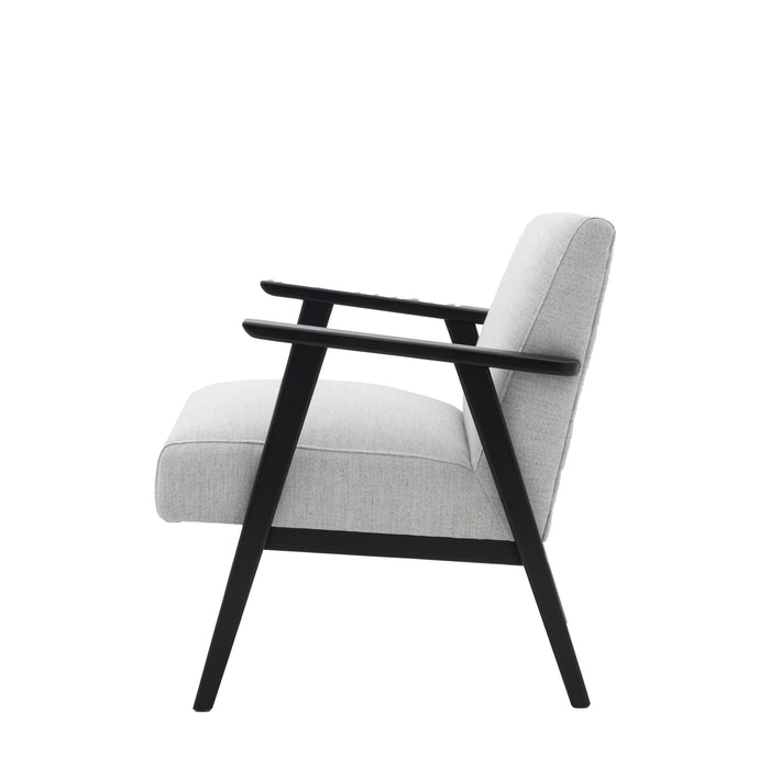 Charleston Armchair / Accent Chair, White Linen, Black Wood Frame