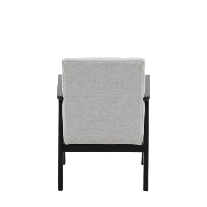 Charleston Armchair / Accent Chair, White Linen, Black Wood Frame