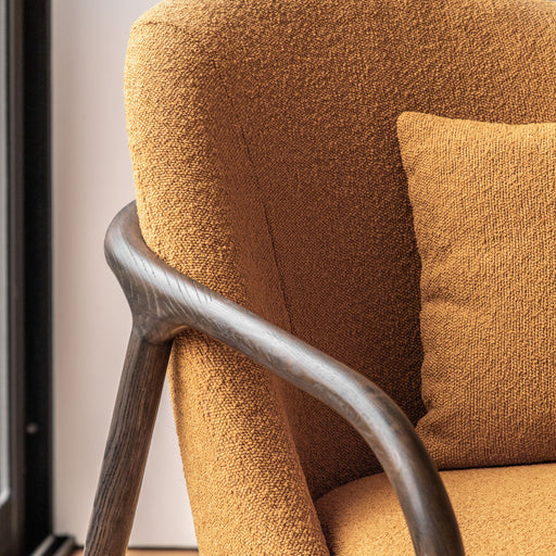 Modern Ochre Upholstered Armchair – Oak Frame & Cozy Bouclé Fabric  