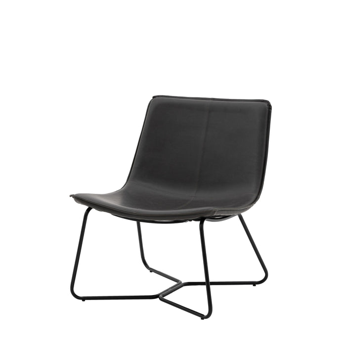 Naples Contemporary Lounge Accent Chair, Black Leather, Black Metal Frame