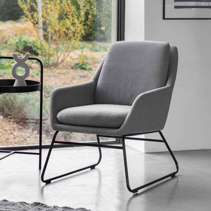 Tate Lounge Chair, Grey fabric, Black Metal