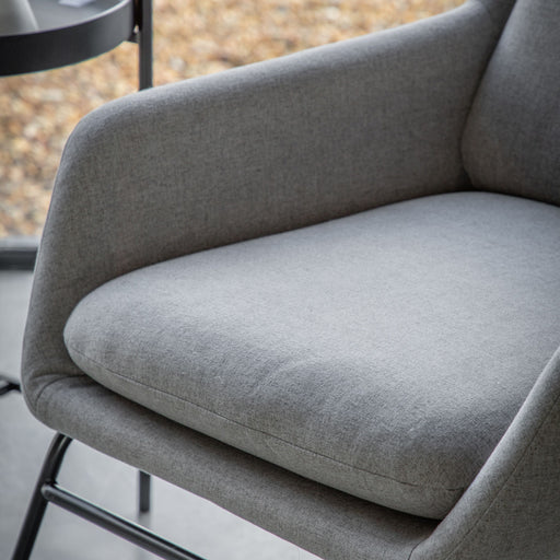 Modern Grey Fabric Accent Chair – Sleek Iron Frame & Plush Design  