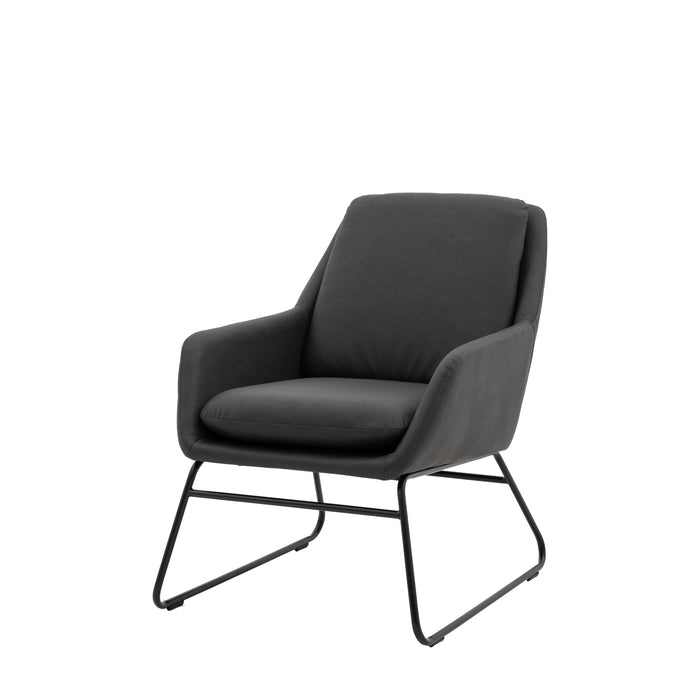 Tate Lounge Chair, Black Leather, Black Metal