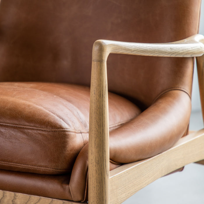 Matilda Armchair / Accent Chair With Luxury Brown Leather & Oak Frame