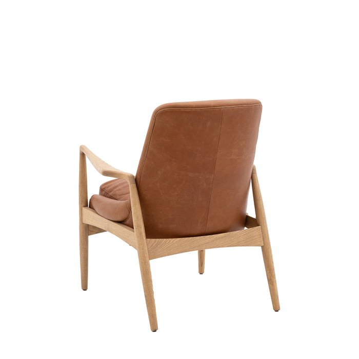 Matilda Armchair / Accent Chair With Luxury Brown Leather & Oak Frame