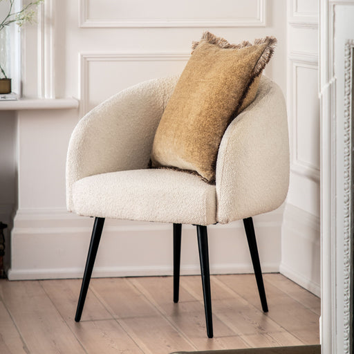 Modern OffWhite Upholstered Armchair – Maple Frame & Bouclé Fabric  