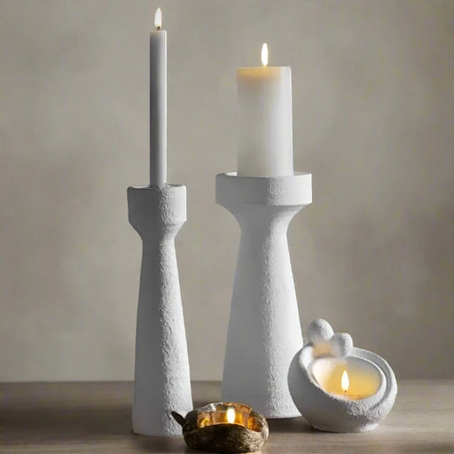 White Ceramic Pillar Candle Holder - Decor Interiors