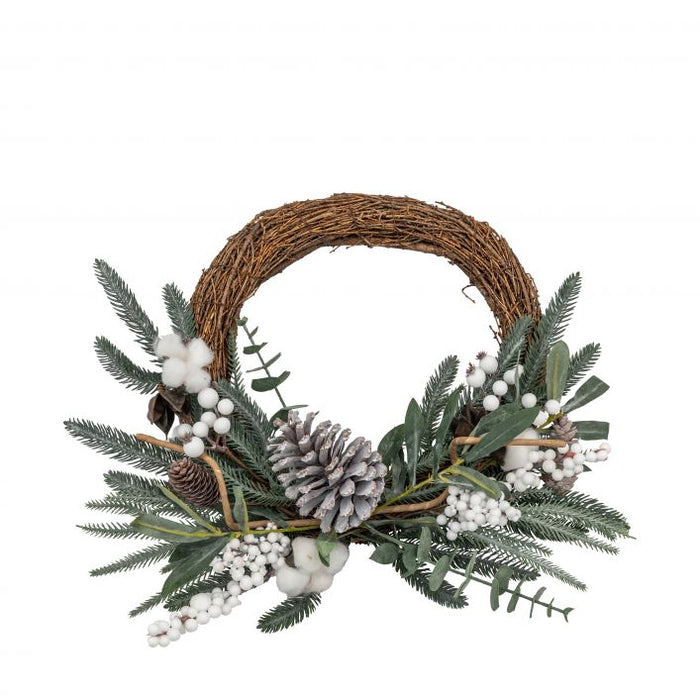 Artificial Mixed Pine & Cotton Wreath ( Due Back In 08/1/24 )