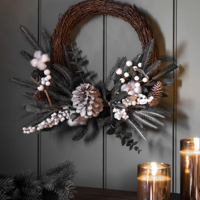 Artificial Mixed Pine & Cotton Wreath ( Due Back In 08/1/24 )